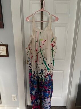 Cream Paint-Splash Jumpsuit with Multicolor Print